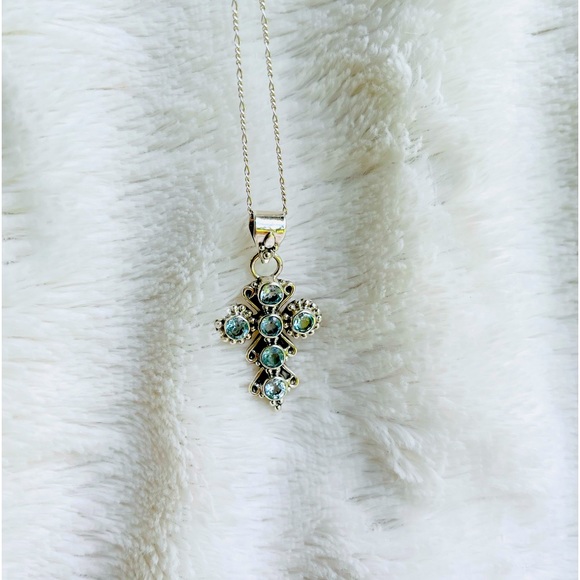 SOLD!!! Blue Topaz Cross Pendant - Picture 4 of 5